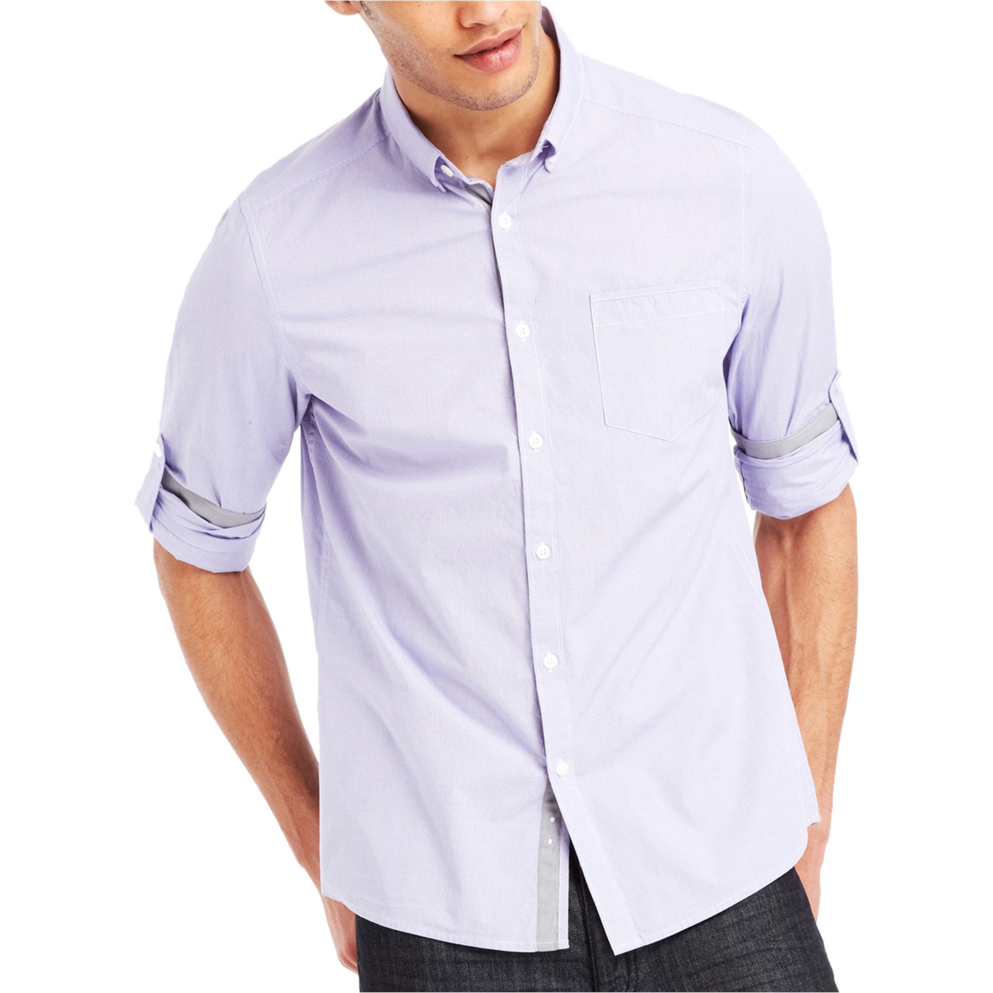 Mens Micro Check Button Up Shirt, Purple, XX-Large